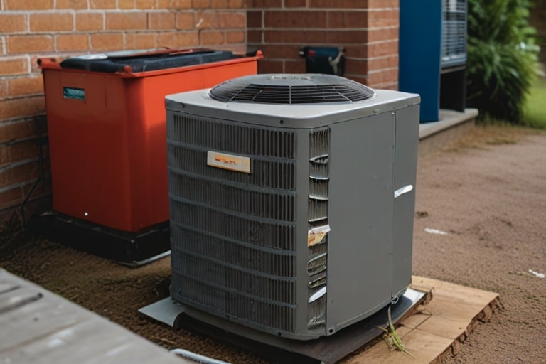 technician installs an air conditioner